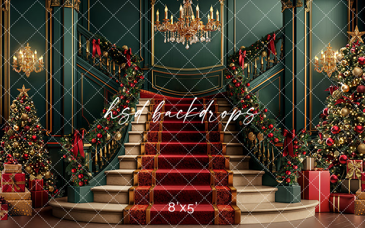 Christmas Grand Staircase Backdrop for Holiday Pictures 