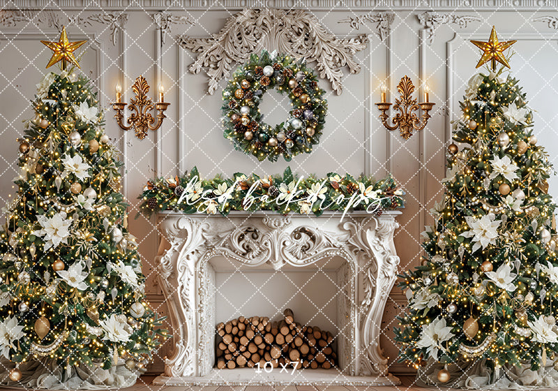 Elegant White Christmas Fireplace (sweep options)