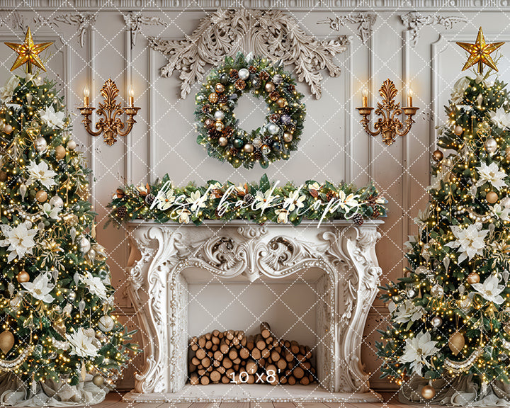 Elegant White Christmas Fireplace (sweep options)