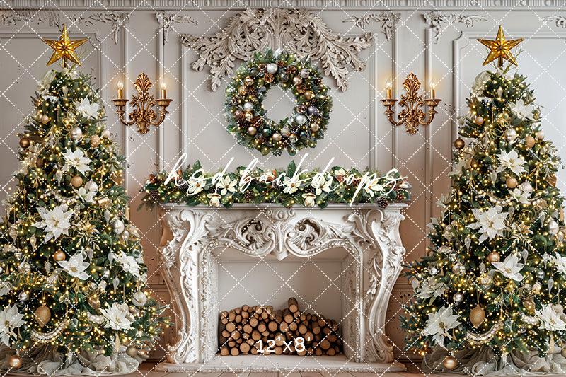 Elegant White Christmas Fireplace (sweep options)