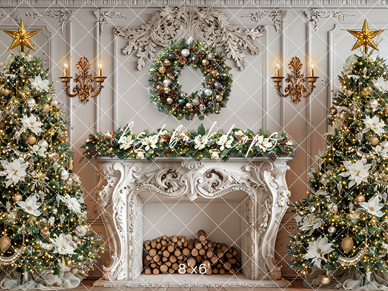 Elegant White Christmas Fireplace (sweep options)