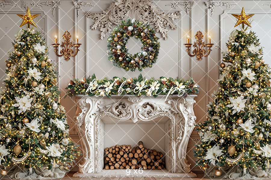 Elegant White Christmas Fireplace (sweep options)