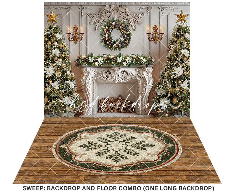 Elegant White Christmas Fireplace (sweep options)