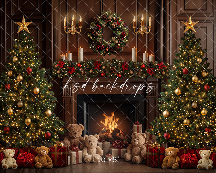 Teddy Bear Christmas Fireplace (sweep options)