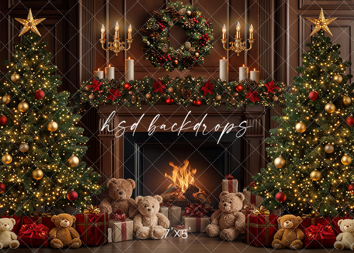 Teddy Bear Christmas Fireplace (sweep options)