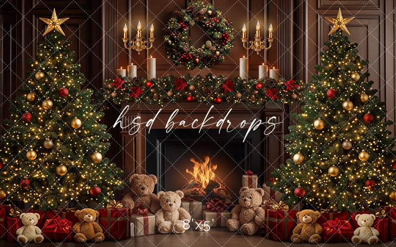 Teddy Bear Christmas Fireplace (sweep options)