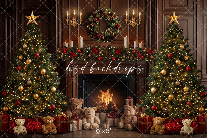 Teddy Bear Christmas Fireplace (sweep options)