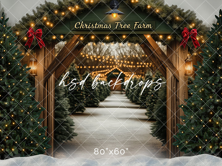 Arched Christmas Tree Farm Entrance Photo Backdrop & Scene Setter