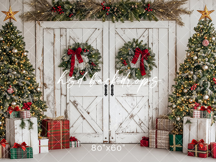 Festive Christmas Barn Doors Backdrop for Photography 