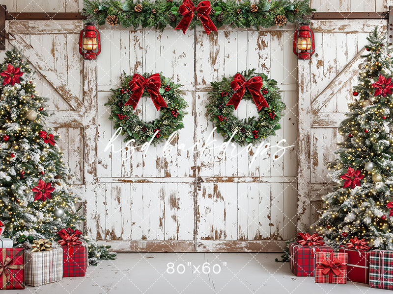 Rustic White Christmas Doors Photo Background