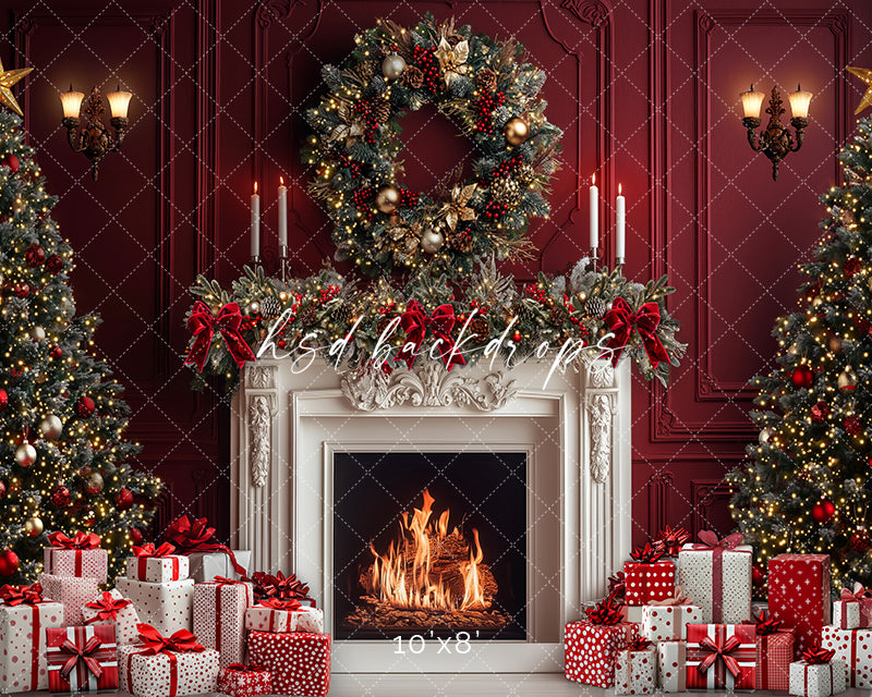 Red & White Christmas Fireplace