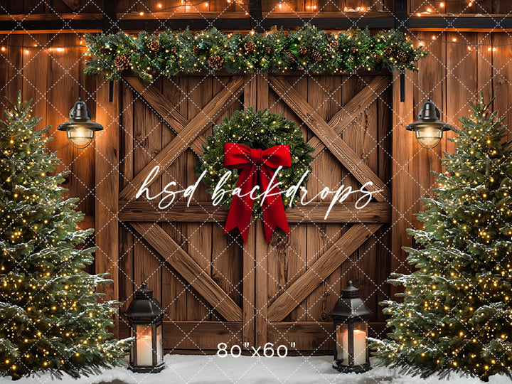 Farmhouse Christmas Barn Doors Photoshoot Backdrop Scene Setter