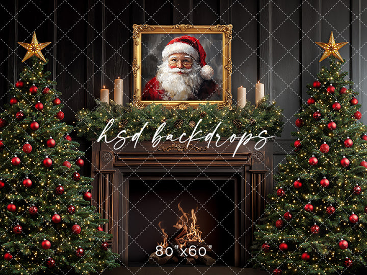 Santa Christmas Fireplace Backdrop for Pictures Scene Setter