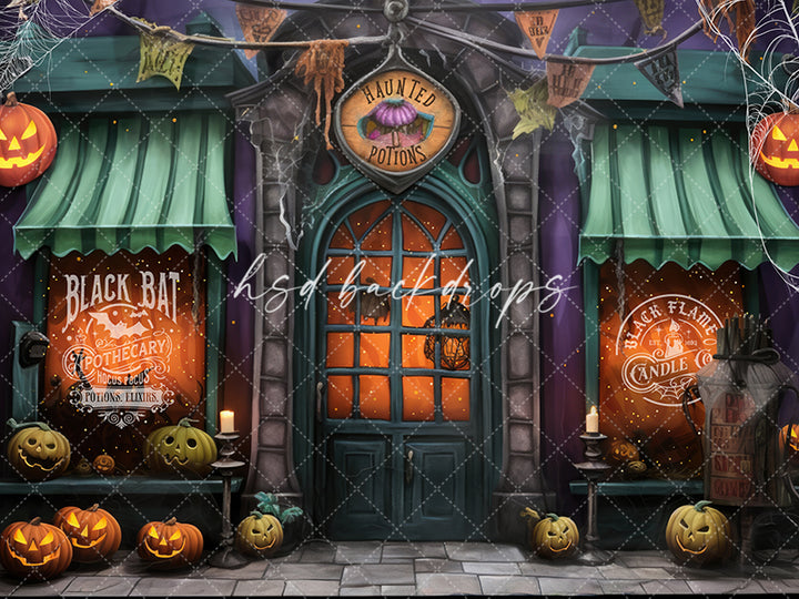 Spooky Storefront Halloween Backdrop for Pictures 