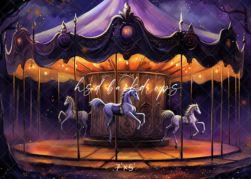 Gothic Horse Carousel Halloween Photo Backdrop for Photography