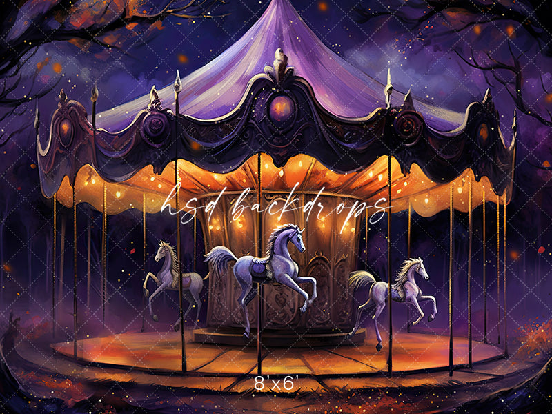 Gothic Horse Carousel Halloween Photo Backdrop for Photography