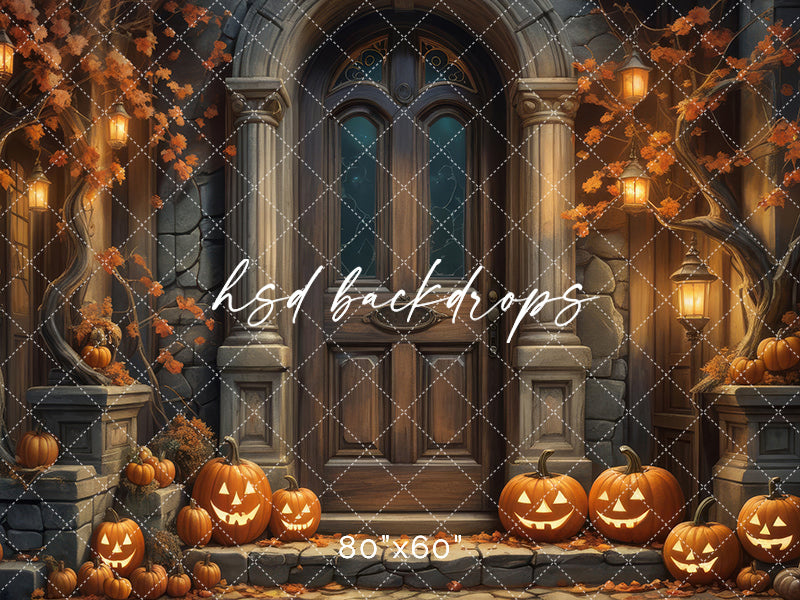 Dark Autumn Door Halloween Photo Backdrop for Pictures