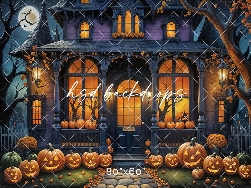 Haunted Cottage Halloween Photography Backdrop 