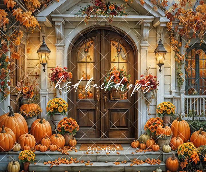 Elegant Autumn Porch Fall Themed Photo Backdrop 