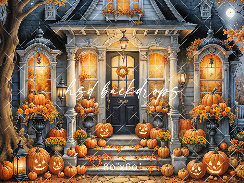 Cute Haunted Halloween Manor Halloween Picture Backdrop