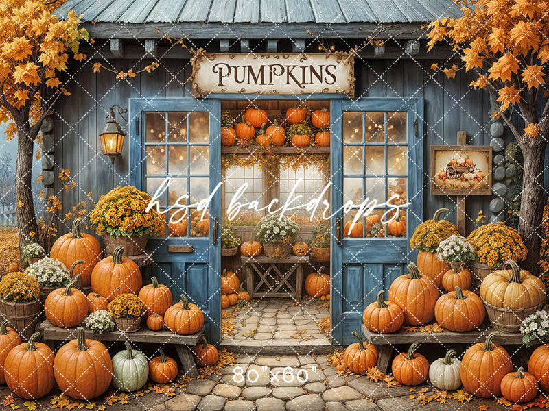 Blue Pumpkin Patch Barn fall photo backdrop – HSD Photography Backdrops