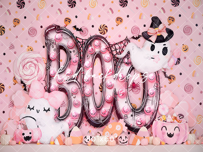 Cute and Spooky Pink Halloween Photography Backdrop 