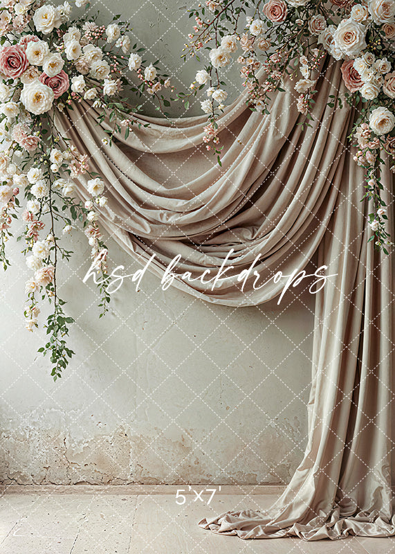 Floral Beige Draped Fabric