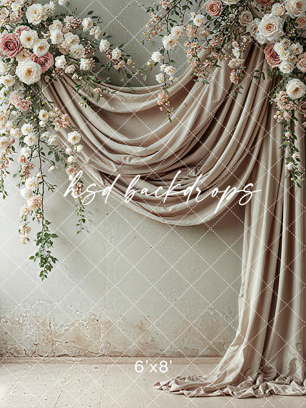 Floral Beige Draped Fabric