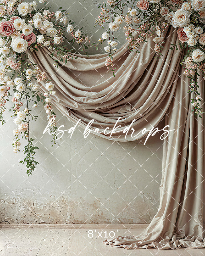 Floral Beige Draped Fabric