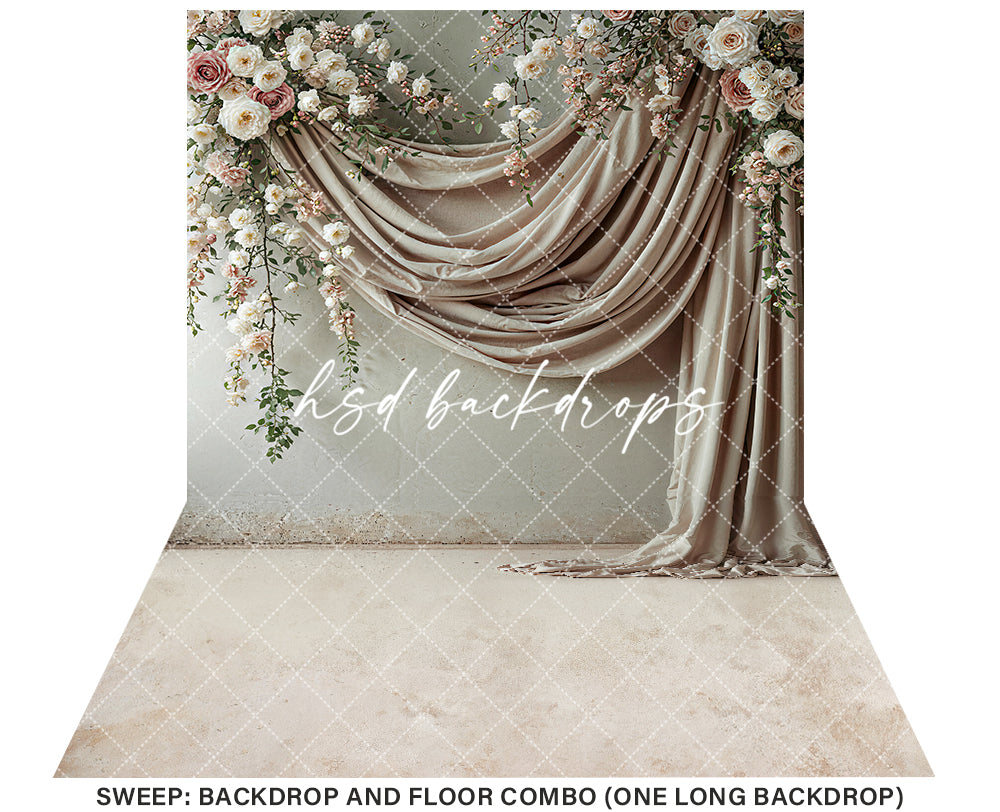 Floral Beige Draped Fabric