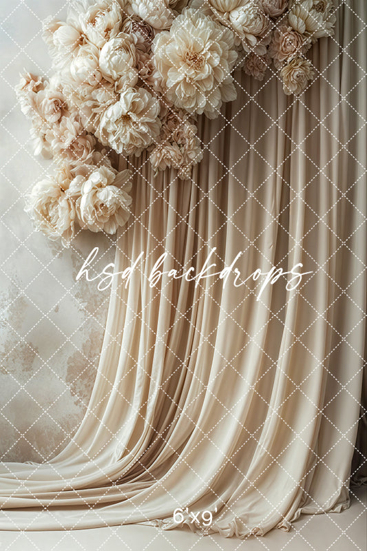 Large Beige Blooms Drapes