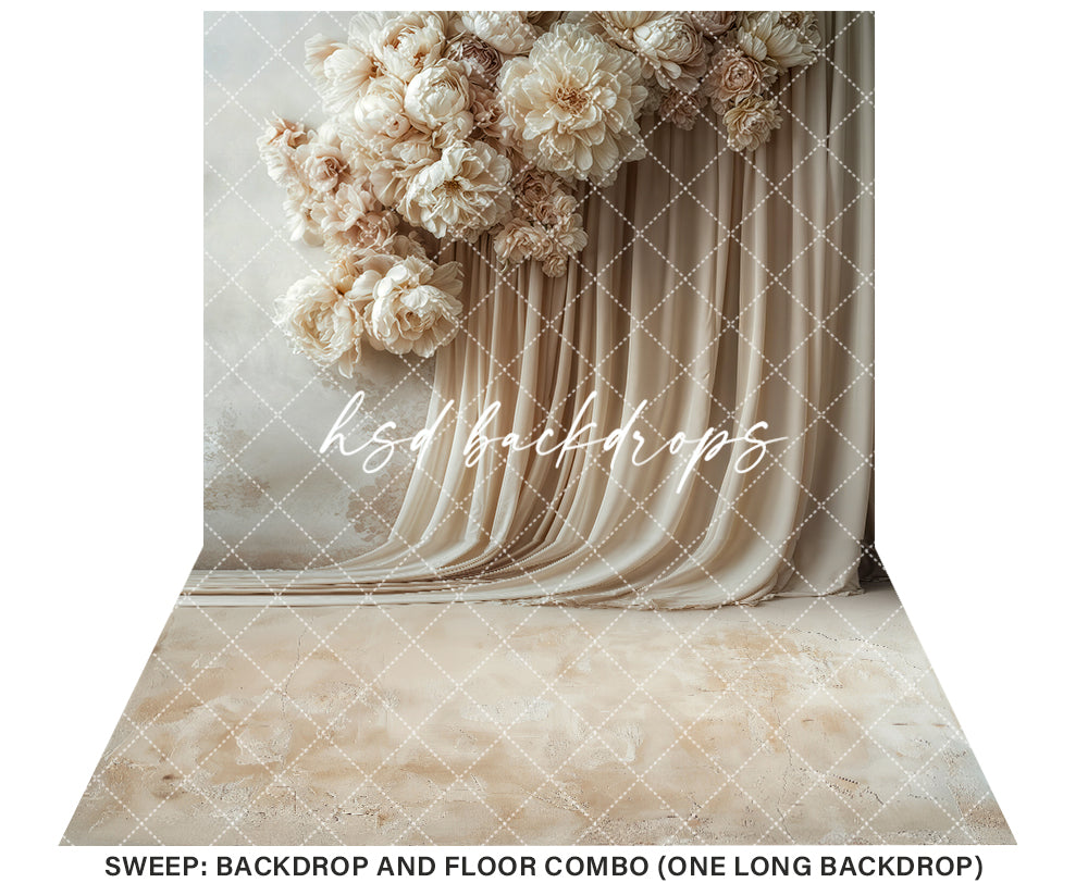 Large Beige Blooms Drapes (sweep options)