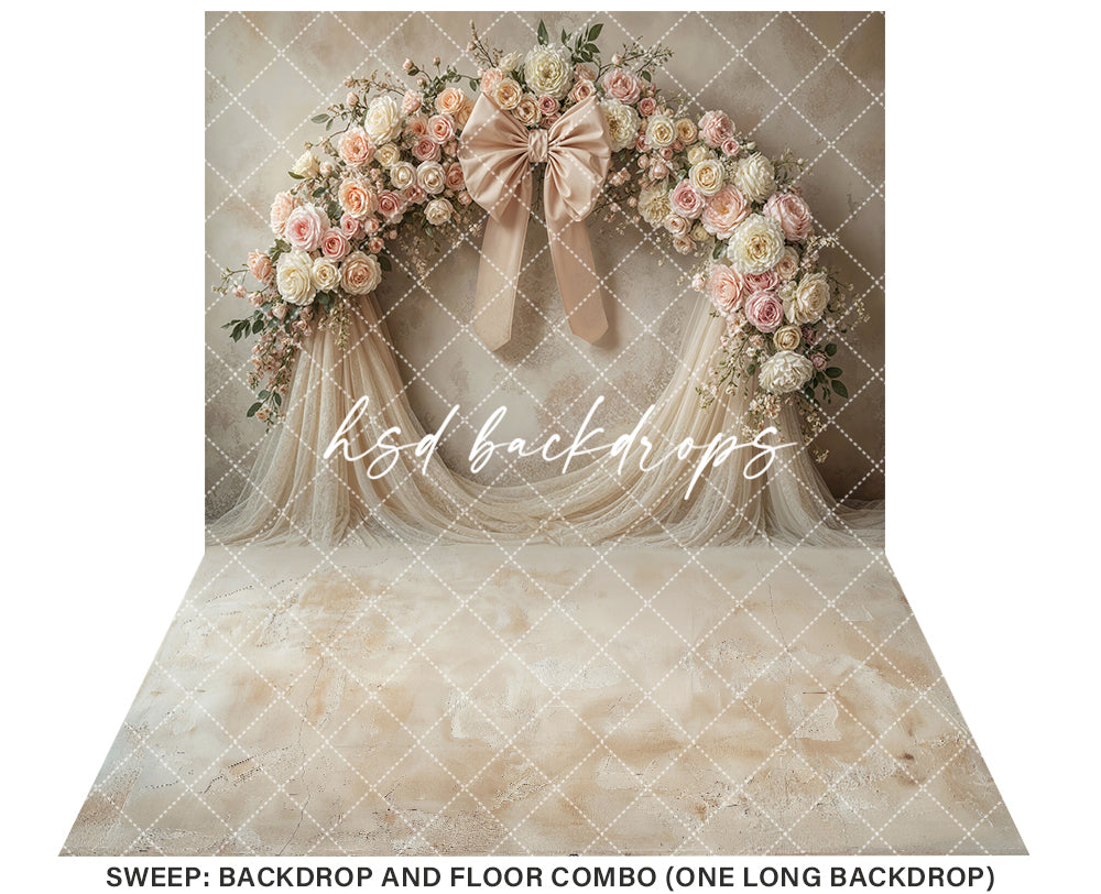 Beautiful Floral Arch Bow - Beige (sweep options)