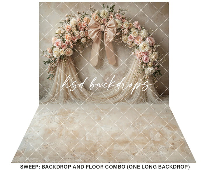 Beautiful Floral Arch Bow - Beige (sweep options)