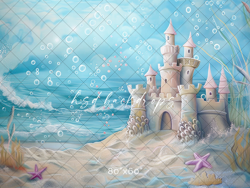 Mermaid Sea Sand Castle Photo Backdrop for Summer Photos