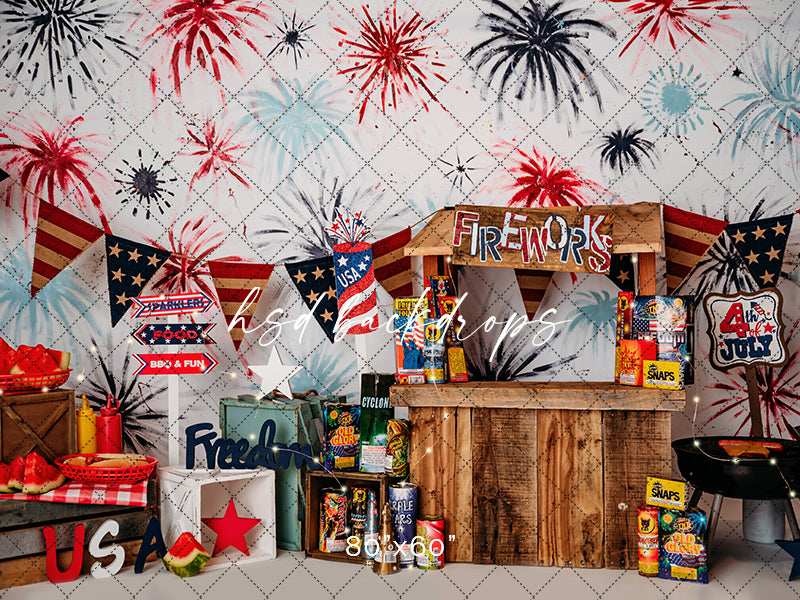 4th of July Firework Stand Birthday Cake Smash Photo Backdrop 