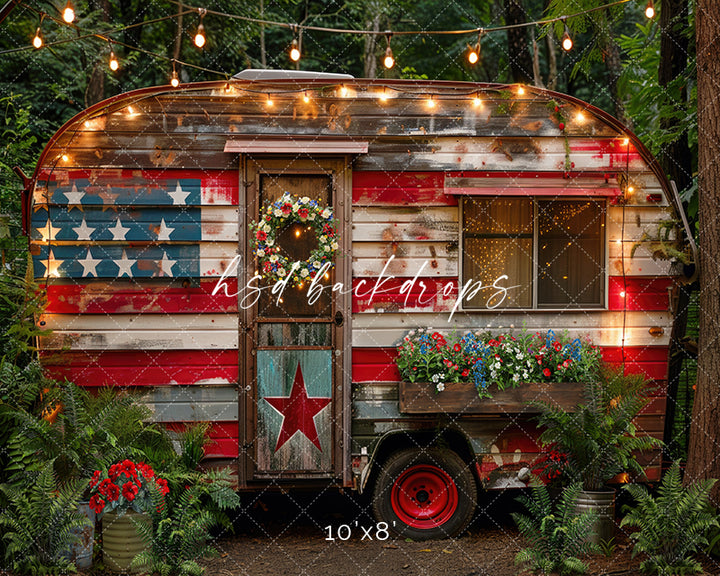 Rustic Patriotic Camper - HSD Photography Backdrops 