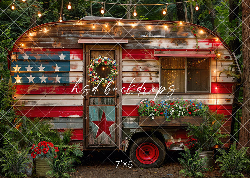 Rustic Patriotic Camper - HSD Photography Backdrops 