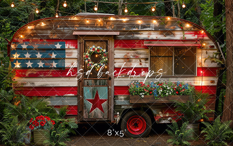 Rustic Patriotic Camper - HSD Photography Backdrops 