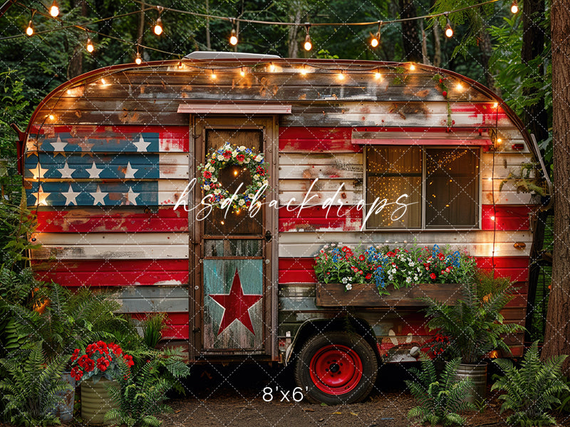 Rustic Patriotic Camper - HSD Photography Backdrops 