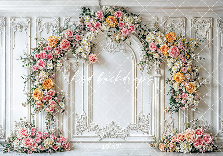 Elegant Pink & Yellow Floral Arch Wall