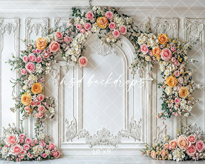 Elegant Pink & Yellow Floral Arch Wall