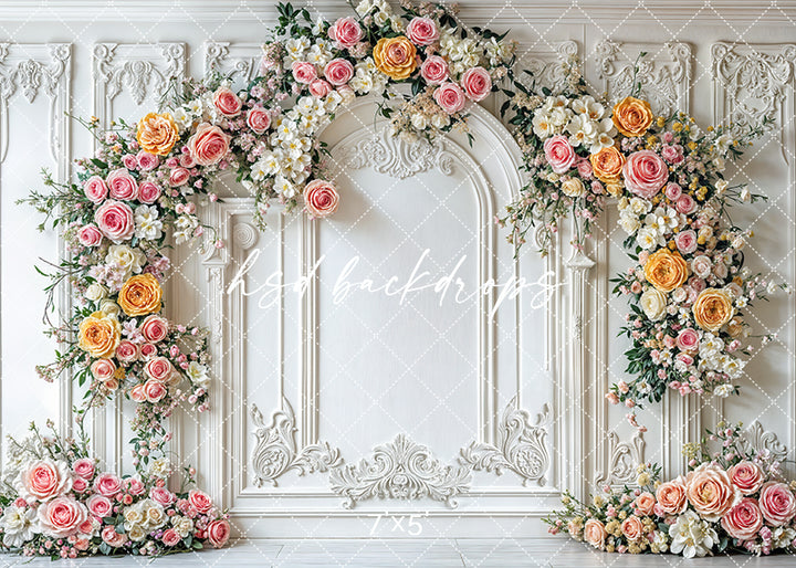 Elegant Pink & Yellow Floral Arch Wall