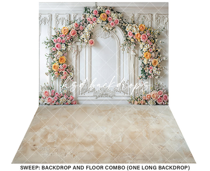 Elegant Pink & Yellow Floral Arch Wall