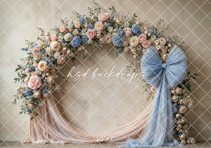 Blooming Arch & Bows - Blue & Peach