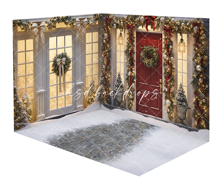 Christmas Door Photo Backdrop & Christmas Window Backdrop - CHS49291