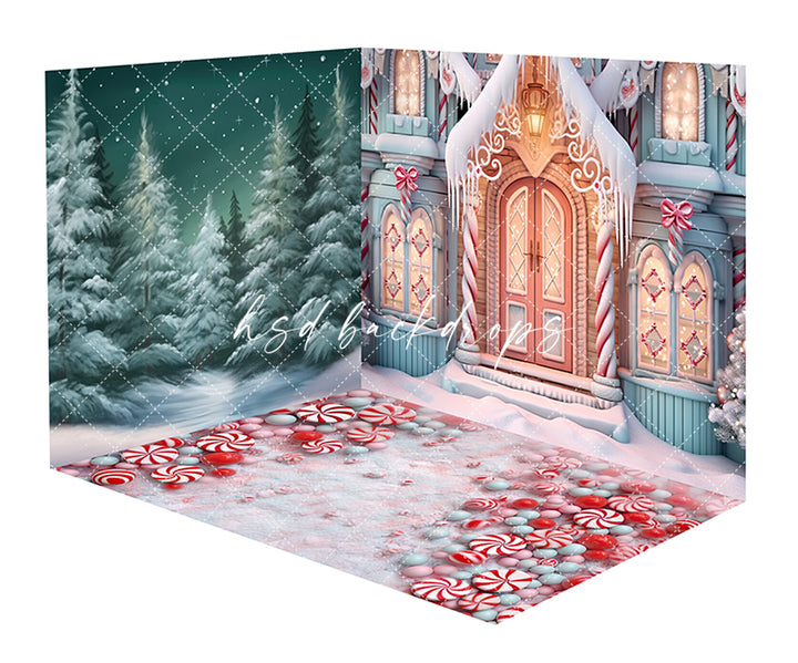 Pastel Christmas Gingerbread House Backdrop Room - CHS49473