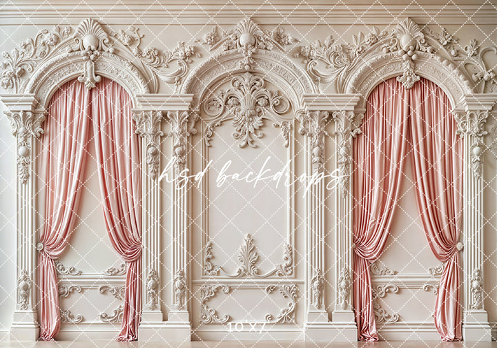 Pink Curtain Baroque White Wall