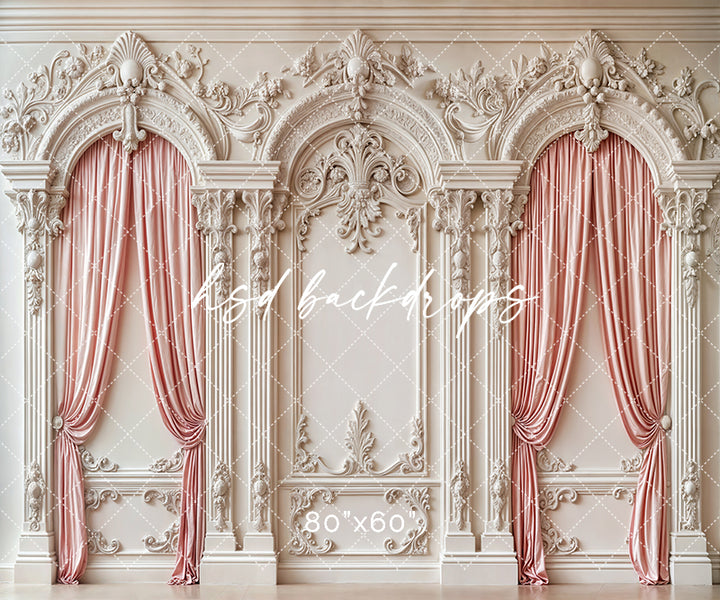 Pink Curtain Baroque White Wall