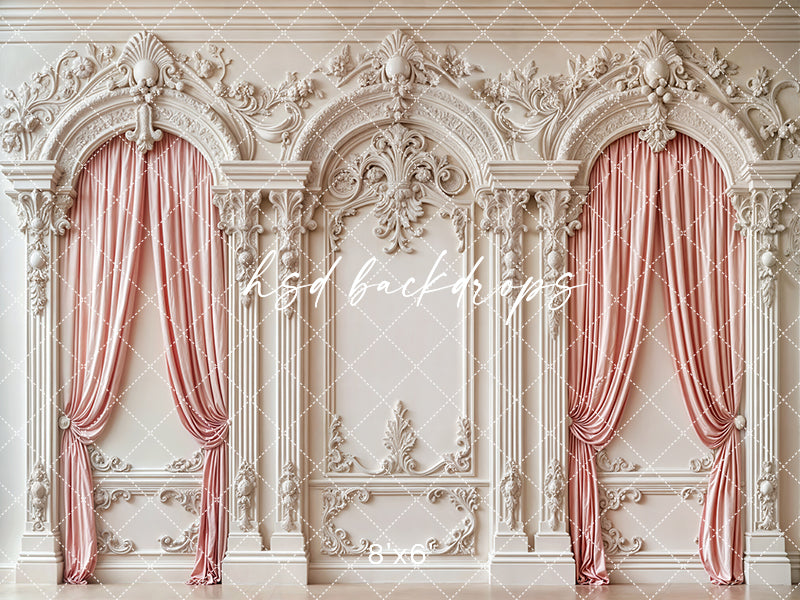 Pink Curtain Baroque White Wall